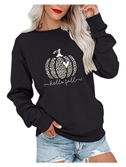 Women's Cute Pumpkin Sweatshirts Long Sleeve Crewneck Casual Loose Pullover Tops