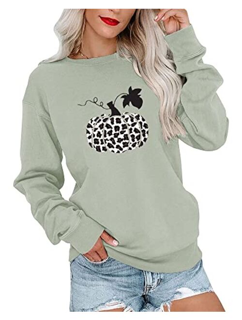 Cicy Bell Women's Cute Pumpkin Sweatshirts Long Sleeve Crewneck Casual Loose Pullover Tops