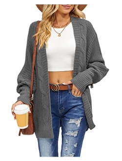 Women's Long Sleeve Open Front Cardigan Knit Sweaters Oversized Loose Long Sweater Coats