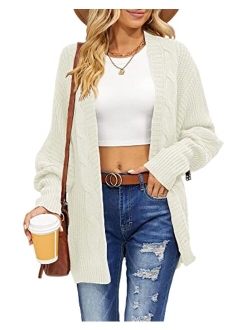 Women's Long Sleeve Open Front Cardigan Knit Sweaters Oversized Loose Long Sweater Coats