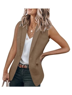 Women's Casual Blazer Vest Sleeveless Open Front Work Office Vest Jacket with Pockets