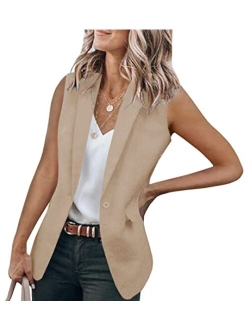 Women's Casual Blazer Vest Sleeveless Open Front Work Office Vest Jacket with Pockets