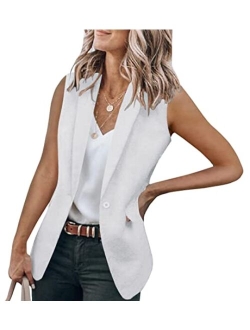 Women's Casual Blazer Vest Sleeveless Open Front Work Office Vest Jacket with Pockets