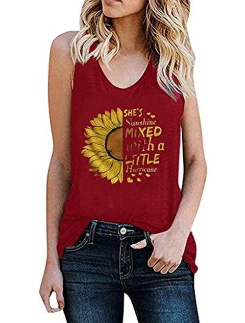 Cicy Bell Women's Sunflower Graphic Tank Tops Letter Print Sleeveless Casual Cotton T Shirts