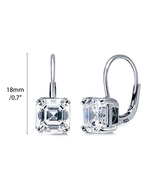 BERRICLE Sterling Silver Solitaire 4 Carat Asscher Cut Cubic Zirconia CZ Anniversary Leverback Dangle Drop Earrings for Women, Rhodium Plated