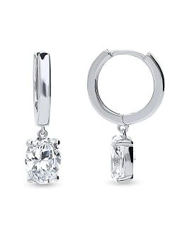 Sterling Silver Solitaire 2.4 Carat Oval Cut Cubic Zirconia CZ Anniversary Dangle Drop Earrings for Women, Rhodium Plated