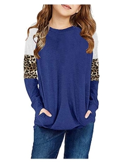 Girls Short Sleeve T Shirts Crewneck Casual Loose Fit Pocket Pullover Tunic Top