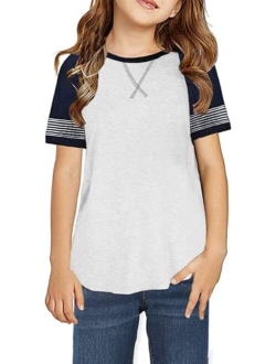 Girls Short Sleeve T Shirts Crewneck Casual Loose Fit Pocket Pullover Tunic Top