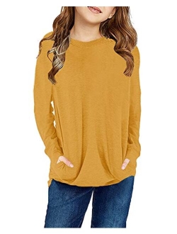 Girls Short Sleeve T Shirts Crewneck Casual Loose Fit Pocket Pullover Tunic Top