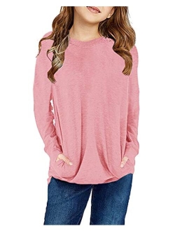 Girls Short Sleeve T Shirts Crewneck Casual Loose Fit Pocket Pullover Tunic Top