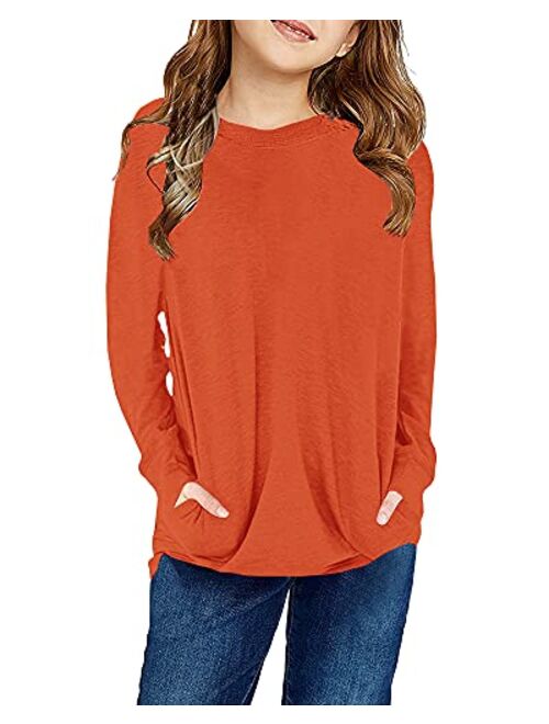 Cicy Bell Girls Short Sleeve T Shirts Crewneck Casual Loose Fit Pocket Pullover Tunic Top