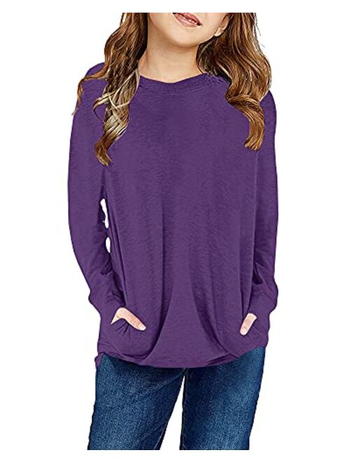 Cicy Bell Girls Short Sleeve T Shirts Crewneck Casual Loose Fit Pocket Pullover Tunic Top