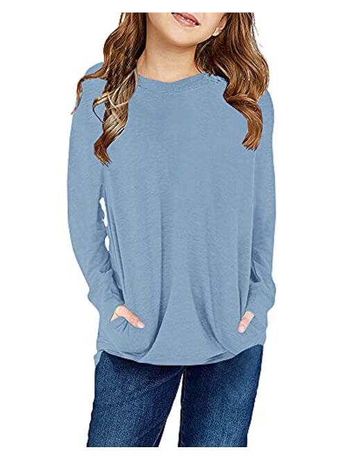 Cicy Bell Girls Short Sleeve T Shirts Crewneck Casual Loose Fit Pocket Pullover Tunic Top