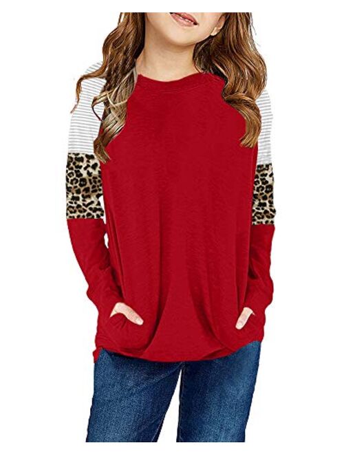 Cicy Bell Girls Short Sleeve T Shirts Crewneck Casual Loose Fit Pocket Pullover Tunic Top