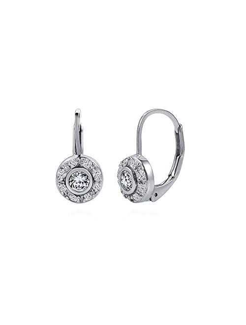 BERRICLE Sterling Silver Halo Round Cubic Zirconia CZ Anniversary Leverback Dangle Drop Earrings for Women