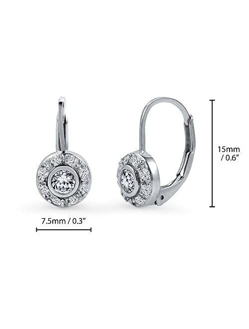 BERRICLE Sterling Silver Halo Round Cubic Zirconia CZ Anniversary Leverback Dangle Drop Earrings for Women