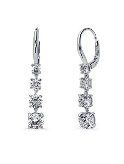 Sterling Silver Graduated Cubic Zirconia CZ Leverback Dangle Chandelier Earrings for Women, Rhodium Plated