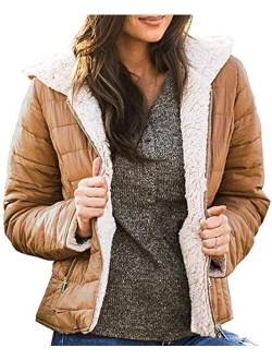 Women's Winter Warm Coat Hoodie Lambs Wool Reversible Outwear Jacket