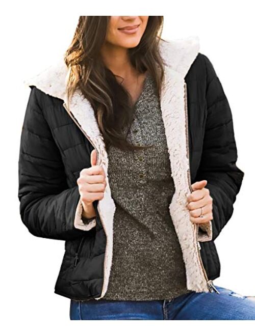 Cicy Bell Women's Winter Warm Coat Hoodie Lambs Wool Reversible Outwear Jacket