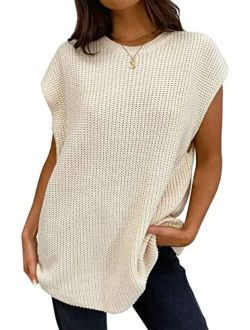 Women's Sweater Vest Crewneck Sleeveless Oversized Knit Pullover Jumpers Tops