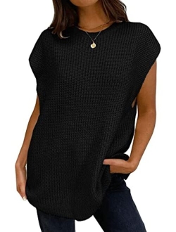 Women's Sweater Vest Crewneck Sleeveless Oversized Knit Pullover Jumpers Tops