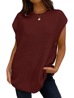 Women's Sweater Vest Crewneck Sleeveless Oversized Knit Pullover Jumpers Tops