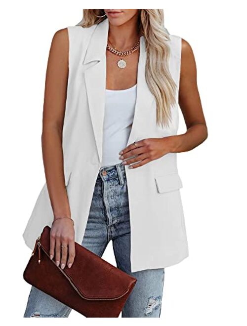 Cicy Bell Women's Sleeveless Blazer Vest Casual Open Front Single Button Summer Jacket with Pockets