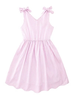 Enlifety Little Girls Casual Dress Summer Straps Sundress Bowknot Sling One Piece Dresses Size 3-10T