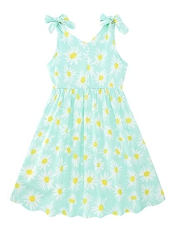 Enlifety Little Girls Casual Dress Summer Straps Sundress Bowknot Sling One Piece Dresses Size 3-10T