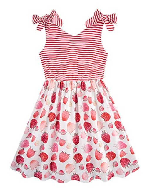 Enlifety Little Girls Casual Dress Summer Straps Sundress Bowknot Sling One Piece Dresses Size 3-10T