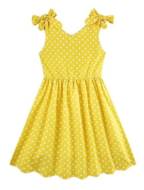 Enlifety Little Girls Casual Dress Summer Straps Sundress Bowknot Sling One Piece Dresses Size 3-10T