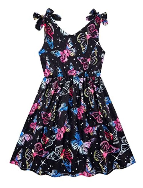 Enlifety Little Girls Casual Dress Summer Straps Sundress Bowknot Sling One Piece Dresses Size 3-10T