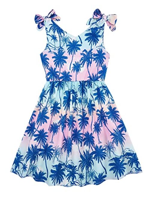 Enlifety Little Girls Casual Dress Summer Straps Sundress Bowknot Sling One Piece Dresses Size 3-10T