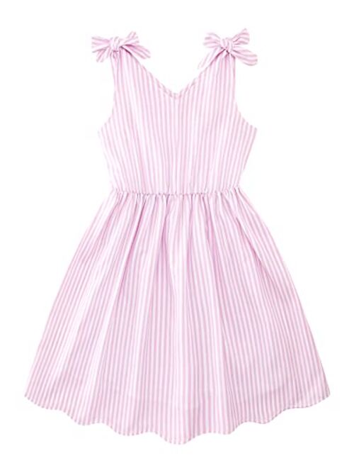 Enlifety Little Girls Casual Dress Summer Straps Sundress Bowknot Sling One Piece Dresses Size 3-10T