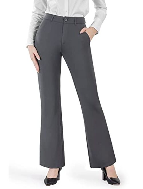 Bamans Dress Pants 30"/32"/34" for Women Bootcut Stretch Work Pants Belt-Loop Bootleg Yoga Pants with Pockets