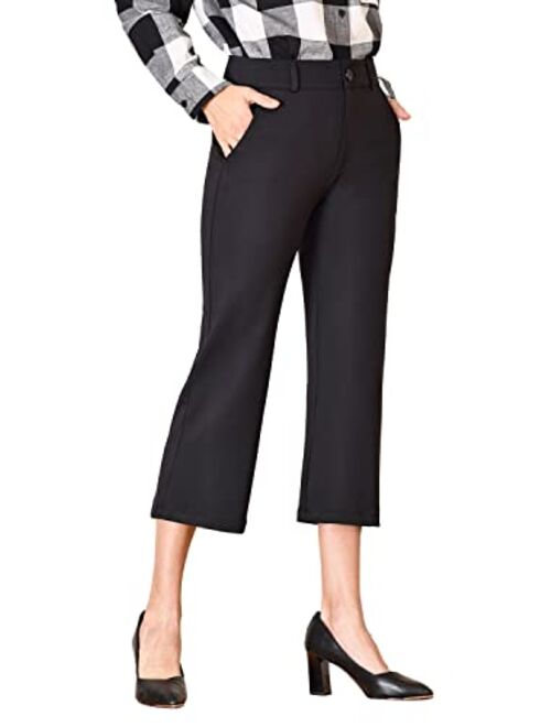 Bamans Dress Pants 30"/32"/34" for Women Bootcut Stretch Work Pants Belt-Loop Bootleg Yoga Pants with Pockets