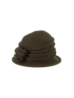 Women's Boiled Wool Cloche with Rosettes