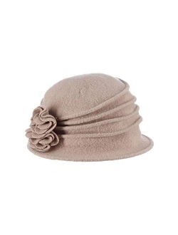 Women's Boiled Wool Cloche with Rosettes