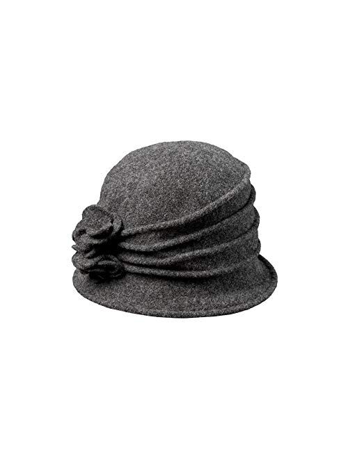 Scala Women's Boiled Wool Cloche with Rosettes