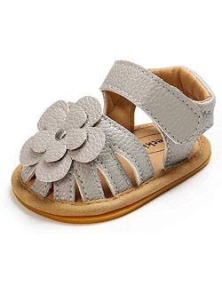 Sawimlgy Baby Girls Boys Sandals Summer Flowers Shoe Rubber Sole PU Leather Mesh Infant Toddler First Walkers Princess Dress Outdoor Shoes