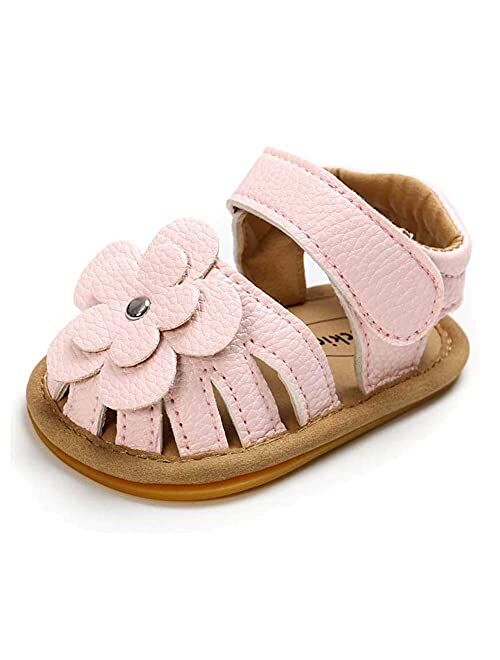 Sawimlgy Baby Girls Boys Sandals Summer Flowers Shoe Rubber Sole PU Leather Mesh Infant Toddler First Walkers Princess Dress Outdoor Shoes