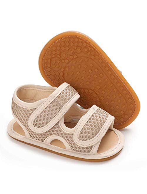 Sawimlgy Baby Girls Boys Sandals Summer Flowers Shoe Rubber Sole PU Leather Mesh Infant Toddler First Walkers Princess Dress Outdoor Shoes