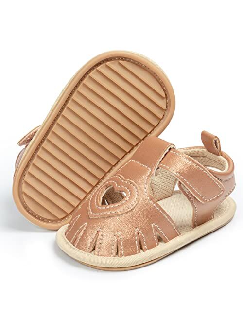 Sawimlgy Baby Girls Boys Sandals Summer Flowers Shoe Rubber Sole PU Leather Mesh Infant Toddler First Walkers Princess Dress Outdoor Shoes