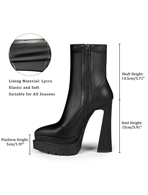 ISNOM Chunky Platform Boots for Women, with Lug Sole, Side Zipper and Block Heel Design