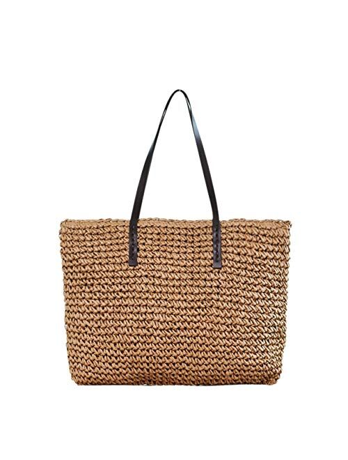 Ayliss Women Straw Woven Tote Large Beach Handmade Weaving Shoulder Bag Purse Straw Handbag