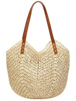 Caistre Summer Casual Straw Tote Bag Large Capacity Woven Shoulder Handbag for Summer Beach Vocation