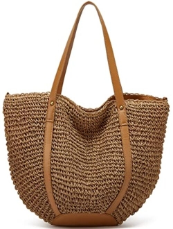 Caistre Summer Casual Straw Tote Bag Large Capacity Woven Shoulder Handbag for Summer Beach Vocation