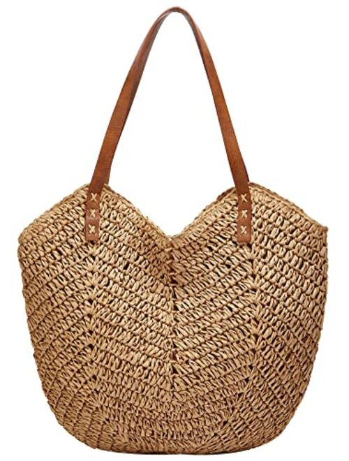 Caistre Summer Casual Straw Tote Bag Large Capacity Woven Shoulder Handbag for Summer Beach Vocation