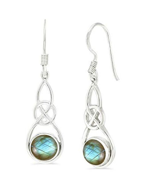 Tishavi Gemstone Earrings for Women Dangle, Sterling Silver Dangle Earrings for Women, Round Stone Earrings for Women, Celtic Knot Earrings Sterling Silver