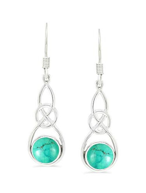 Tishavi Gemstone Earrings for Women Dangle, Sterling Silver Dangle Earrings for Women, Round Stone Earrings for Women, Celtic Knot Earrings Sterling Silver